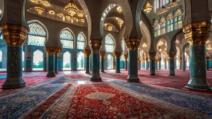 Obraz premium Serene Mosque Interior: Prayer Space Background