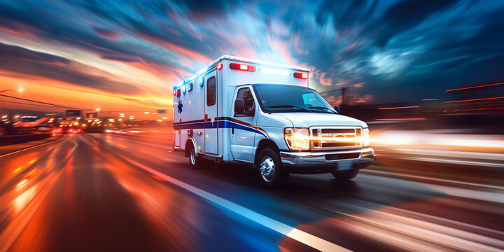 Quick response medical ambulance vehicle or truck speeding 