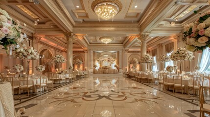 Fototapeta premium A wedding venue sets the stage for the entire celebration, from grand ballrooms to intimate garden settings, each space bringing the couple's vision to life.