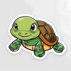 Fototapeta premium Cute turtle on a White Canvas Sticker.