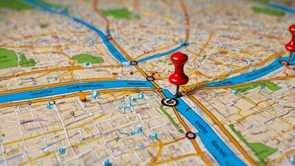 Digital GPS location on map with pin route path concept. AI generated image