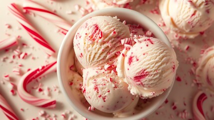 Delicious peppermint ice cream with candy canes.