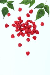 Raspberries on a white background, berries, berry, free space, copy space, top view, background