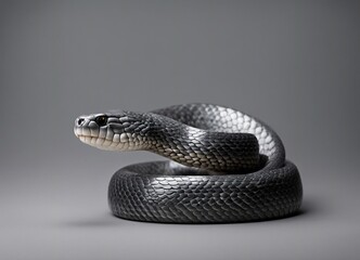 Obraz premium A black snake coiled against a gray background