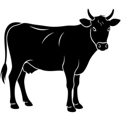simple black cow silhouette vector, white background