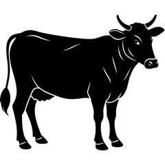 simple black cow silhouette vector, white background