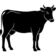 simple black cow silhouette vector, white background