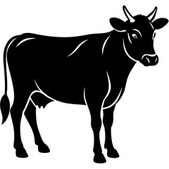 simple black cow silhouette vector, white background