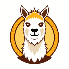 A cartoon illustration of a llama with a friendly expression, set against a yellow circle with a textured pattern.