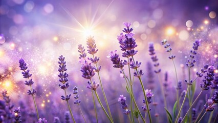 Obraz premium Softly lit, serene lavender background complements delicate, radiant beauty elements, showcasing flawless, glowing skin in a peaceful, idyllic atmosphere.