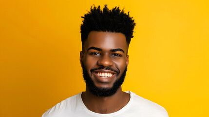 Obraz premium Smiling man on yellow background : Generative AI