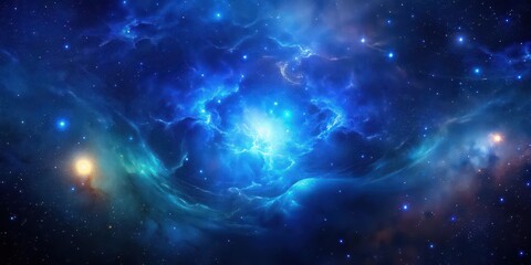 Obraz premium High-resolution image of a blue nebula in outer space with twinkling stars and cosmic dust , Nebula, Blue, Outer space, Stars, Cosmic dust, Astronomy, Galaxy, Majestic, Beauty, Mystery