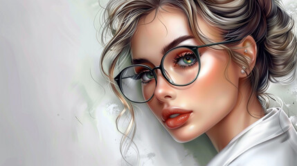 Fototapeta premium illustration on the theme of inspiration, an original banner for advertising a beauty salon with a picture of a girl’s face 