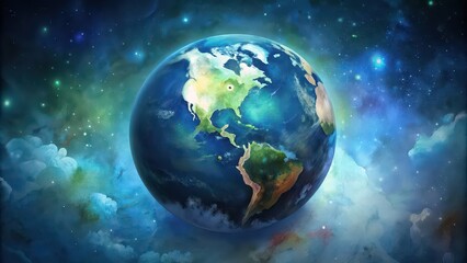Naklejka premium Earth day concept watercolor style , environment, planet, nature, eco-friendly, conservation, sustainability, watercolor painting, earth, globe, green, ecology, outdoors, symbolic
