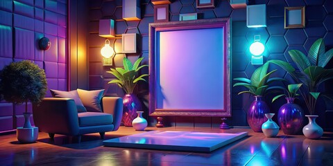 Fototapeta premium Blank frame mockup in a colorful pop art inspired living room interior , pop art, living room, interior design, blank frame, mockup, colorful, vibrant, trendy, modern, stylish, decor