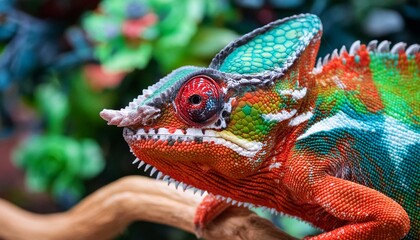 Obraz premium colorful chameleon. Tropical wildlife animal. Color changing.