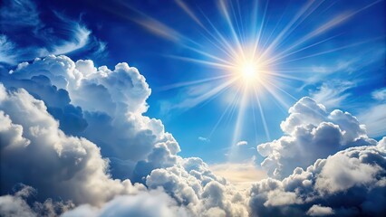 Fluffy clouds with sun shining behind them , sky, nature, weather, fluffy, sunlight, bright, atmospheric, outdoor, scenic, peaceful, serene, fluffy clouds, day, sunny, white, blue sky