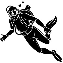 Scuba Dive, Side View Silhouette