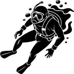 Scuba Dive, Side View Silhouette