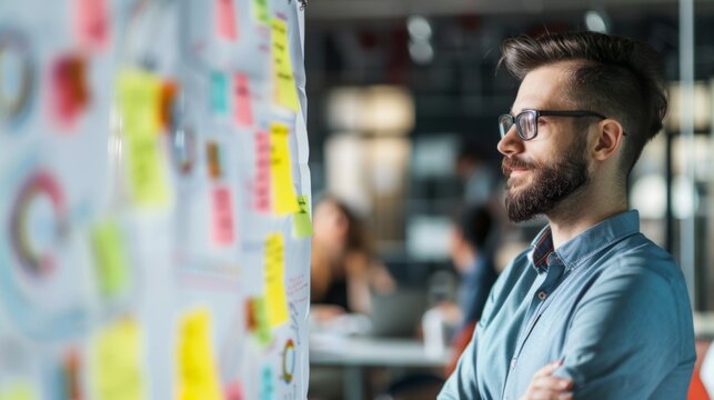 Chief Technology Officer holding a tech roadmap with innovation lab blurred in the background technology planning CTO