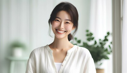 Asian woman with a beaming smile