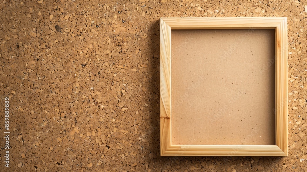 Poster empty wooden frame on cork board for display with space for text