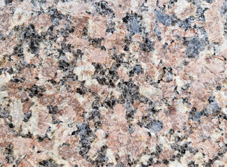 Close-up of the facade of the building, lined with pink marble slabs. Paving slabs in daylight. Natural colors