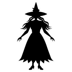 Halloween black simple minimalistic witch silhouette vector, white background