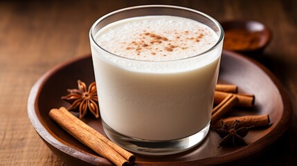 Close-up of traditional mexican beverage. refreshing and authentic horchata or agua fresca