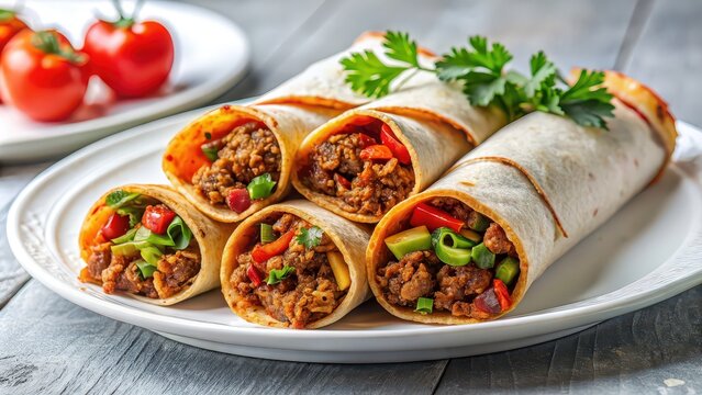 Turkish Vegan Beef Tantuni served on a white plate, vegan, Turkish, cuisine, delicious, plant-based, food, meat alternative, soy protein, traditional, Middle Eastern, healthy, meal