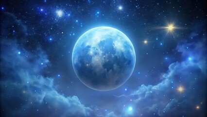 Fototapeta premium of a glowing moon surrounded by stars in a night sky , moon, stars, celestial, ethereal, mystical, astronomy, night, sky, space, cosmic, galaxy, universe, abstract, glowing, dreamy, magical, fantasy
