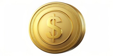 Premium gold dollar coin with security icon in rendering on isolated background , currency, money, finance, wealth, investment, precious metal, luxury, savings, banking, cash, security