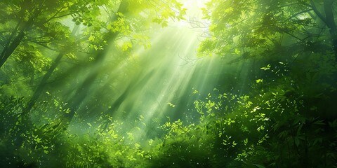Fototapeta premium Sunlight Filtering Through Lush Green Forest Canopy