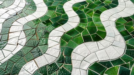 Obraz premium Detailed view of white and green mosaic design with space for text in corner