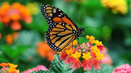 Fototapeta premium Butterfly gardens, filled with nectar-rich flowers and host plants, provide essential habitats for these delicate creatures to thrive and reproduce.