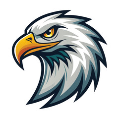 A cartoon illustration of a bald eagle head facing left with a sharp, focused eye.