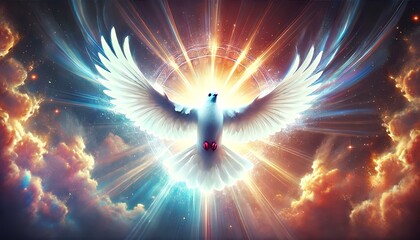 The Spirit of Pentecost embodied in a soaring dove, symbolizing the Holy Spirit's power for religious celebrations and spiritual themes
