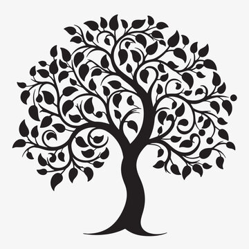 recommend clip art: black silhouette of a apple tree isolated white background