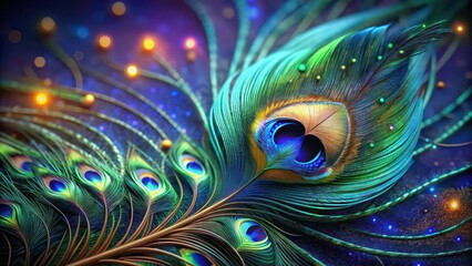 Close-up of vibrant peacock feather showing intricate details and colors , Peacock, Feather, Background, Macro, Close-up, Abstract, Colorful, Texture, Pattern, Beauty, Selective Focus