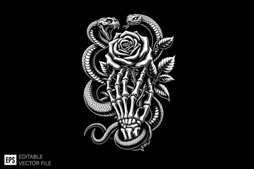 Obraz premium Hand holding flower and tied by snake