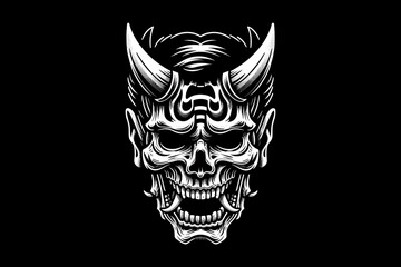 Obraz premium Scary oni mask skeleton black and white vector design