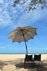 Beach waves of the sea on the sandy beach season Summer on top view background .