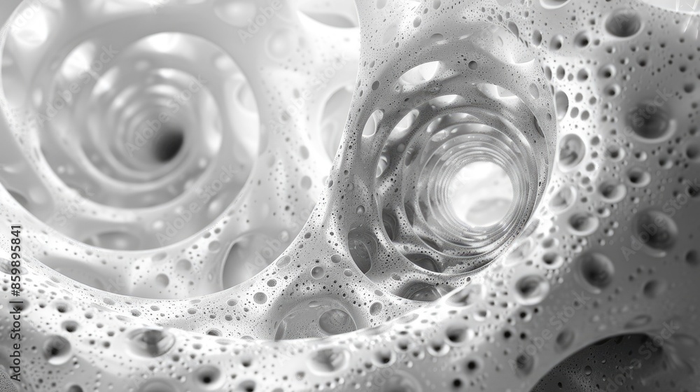 Fototapete black and white image of a 3d rendering of a highly detailed organic structure resembling a coral or