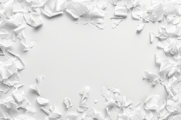 A white background with a lot of paper pieces scattered around it