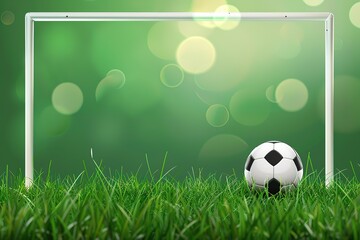 Fototapeta premium Soccer Ball On Turf In Front Of Soccer Goal
