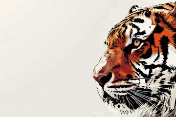 Powerful Bengal tiger close up portrait on clean white studio background
