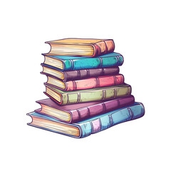 A stack of books, reading element, colorful, isolated on white background
