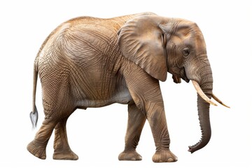 Obraz premium A large elephant is walking across a white background