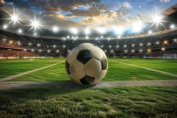 Blurred crowd of spectators on a stadium with a football match