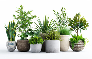 Fototapeta premium A variety of potted plants on a white background.